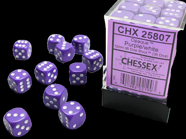 Chessex - Set 12 Dadi 16 mm Opachi Purple/White