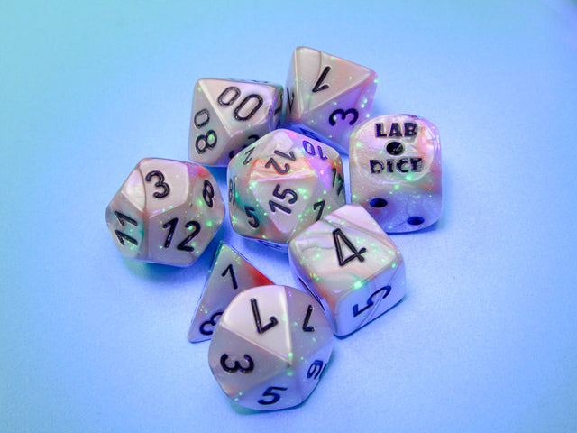 Lustrous Sea Shell/black Luminary Polyhedral 7-Dice Set (with bonus die)