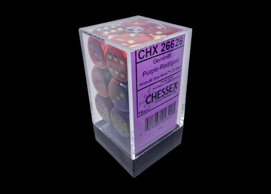 Gemini Purple-Red/gold 16mm d6 Dice Block (12 dice)
