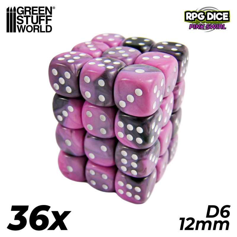 36x Dadi D6 12mm - Rosa Marmo
