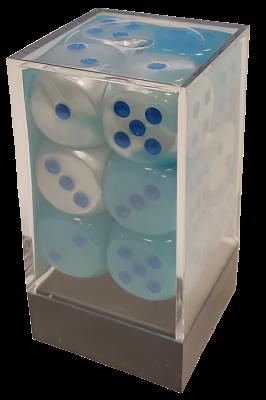 Set 12 Dadi 16mm Gemini Pearl Turquoise-White/Blue