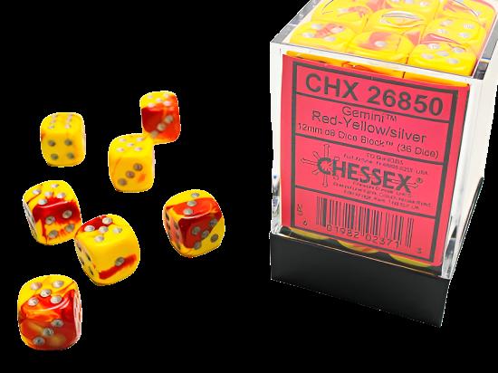 Set 36 Dadi 12 mm Gemini Red-Yellow/silver