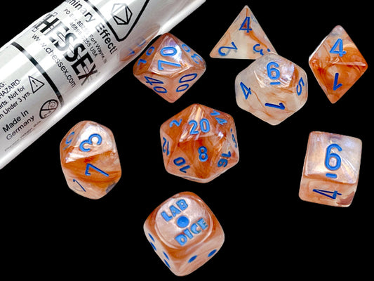 Lustrous Azurite/gold Polyhedral 7-Dice Set (with bonus die)