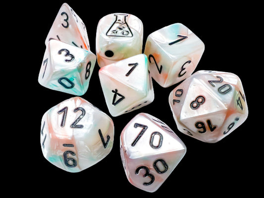 Lustrous Sea Shell/black Luminary Polyhedral 7-Dice Set (with bonus die)