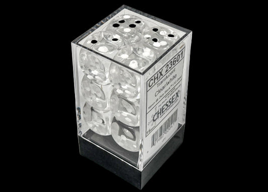 Translucent Clear/white 16mm d6 Dice Block (12 dice)