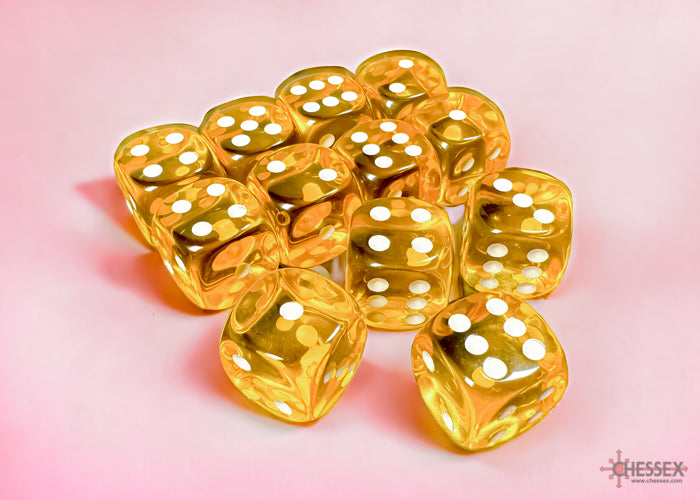 Translucent Yellow/white 16mm d6 Dice Block (12 dice)