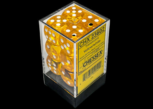 Translucent Yellow/white 16mm d6 Dice Block (12 dice)