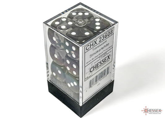 Translucent Smoke/white 16mm d6 Dice Block (12 dice)