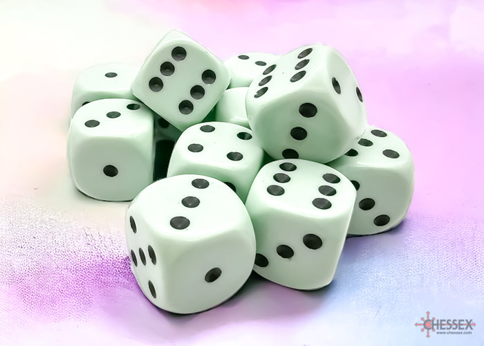 Opaque Pastel Green/black 16mm d6 Dice Block (12 dice)