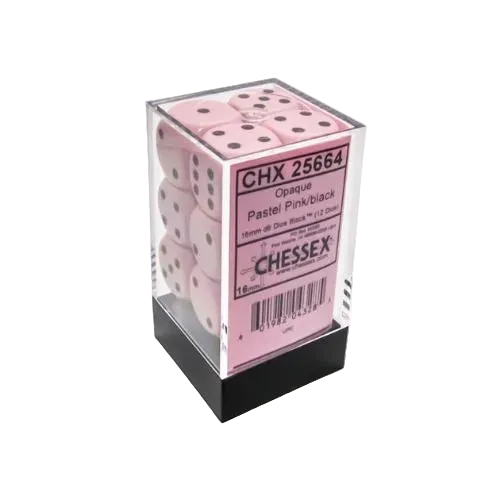 Set 12 D6 Opaque Pastel Pink/black